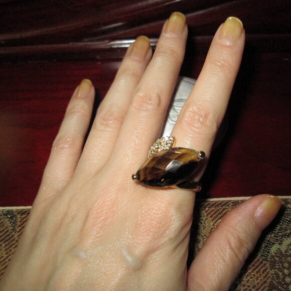 Large Marquise cut Smoky Brown CZ Cocktail ring with Pavé detail - Picture 10 of 11